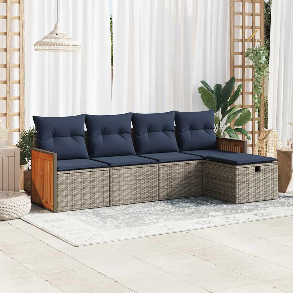 vidaXL 5-piece Lounge Set with Cushions Poly Rattan Black