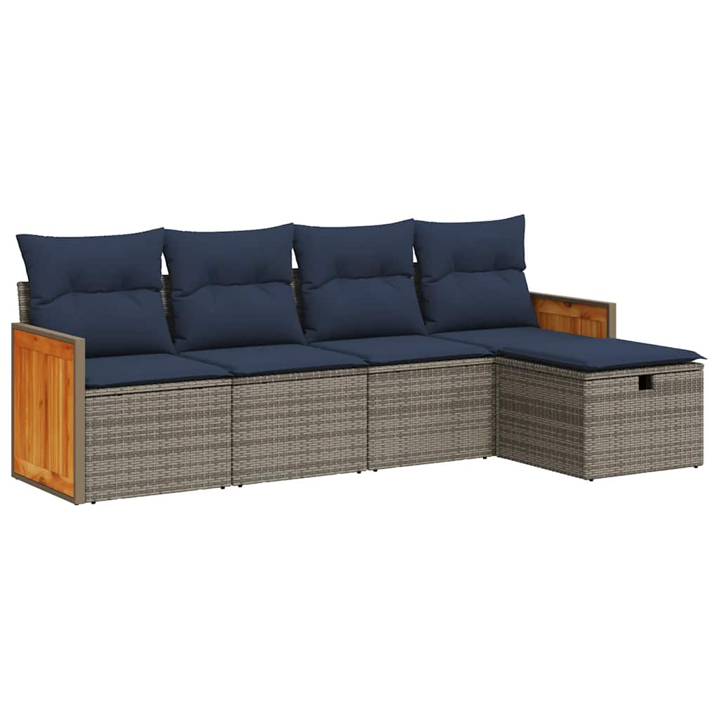 vidaXL 5-piece Lounge Set with Cushions Poly Rattan Black