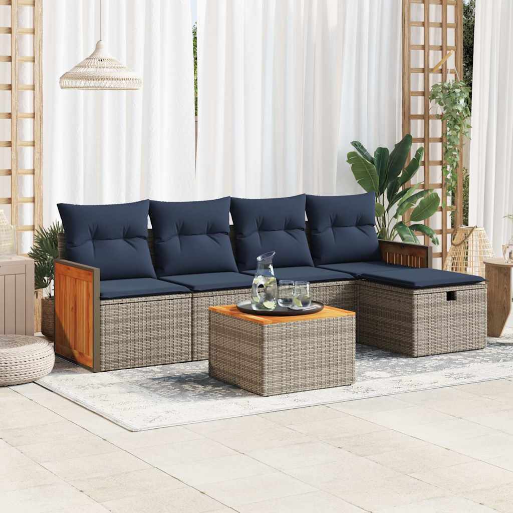 vidaXL 5-piece Lounge Set with Cushions Poly Rattan Black