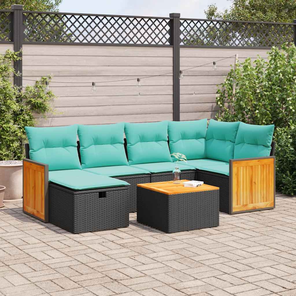 vidaXL 6-Piece Lounge Set with Cushions Poly Rattan Black