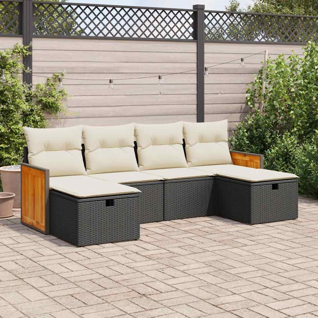 vidaXL 6-delige Loungeset met kussens poly rattan zwart