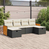 vidaXL 6-delige Loungeset met kussens poly rattan zwart
