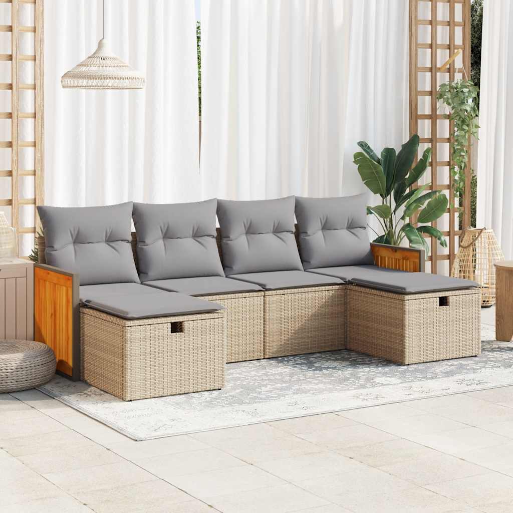 vidaXL 6-delige Loungeset met kussens poly rattan zwart