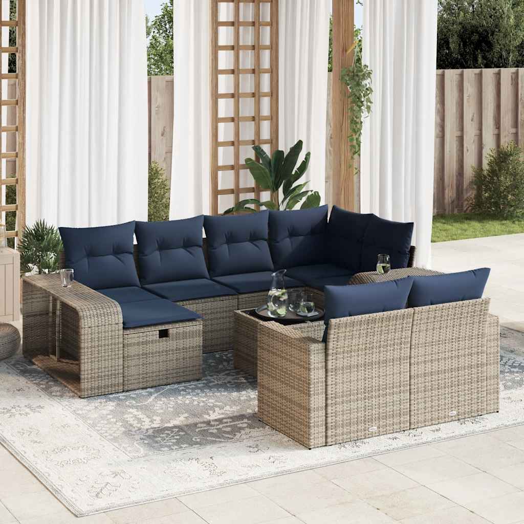 vidaXL 10-Piece Lounge Set with Cushions Poly Rattan Grey