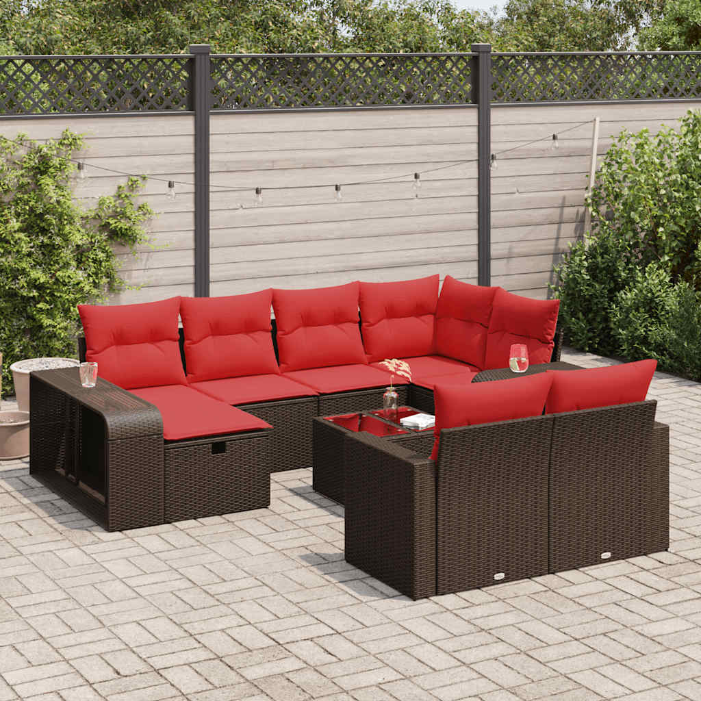 vidaXL 10-Piece Lounge Set with Cushions Poly Rattan Grey