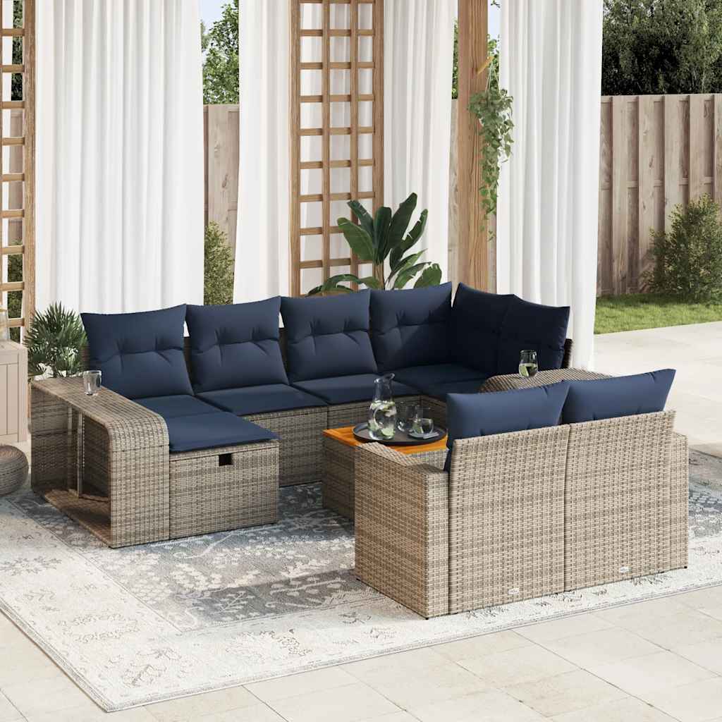 vidaXL 10-Piece Lounge Set with Cushions Poly Rattan Grey