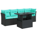 vidaXL 5-piece garden sofa set with cushions black poly rattan