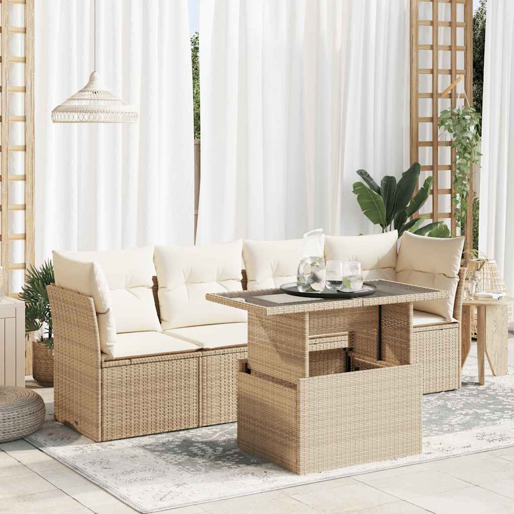vidaXL 5-delige Loungeset met kussens poly rattan zwart