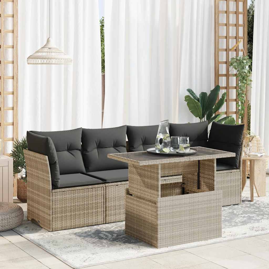 vidaXL 5-delige Loungeset met kussens poly rattan zwart