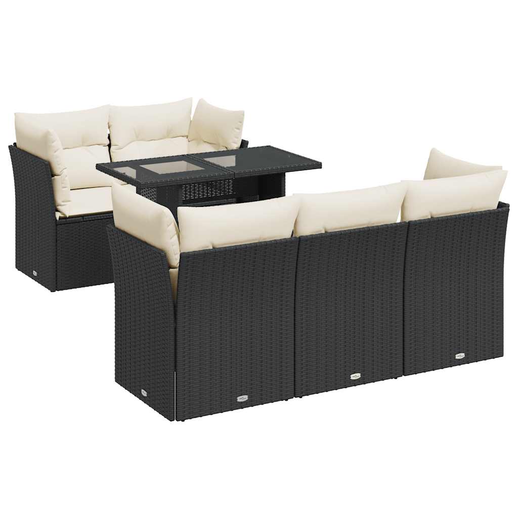 vidaXL 6-delige Loungeset met kussens poly rattan zwart