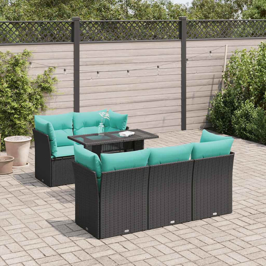 vidaXL 6-piece Lounge Set with Cushions Poly Rattan Acacia Black