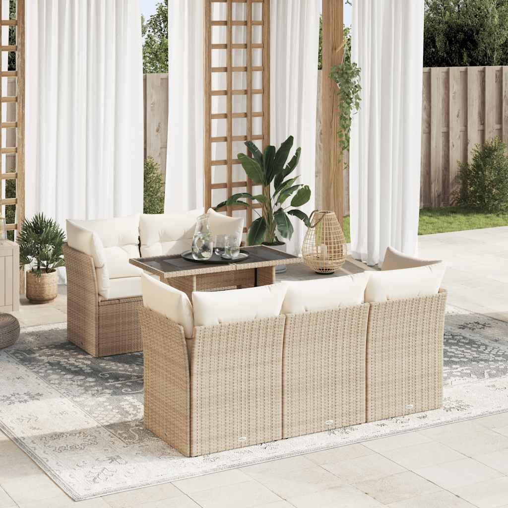 vidaXL 6-delige Loungeset met kussens poly rattan zwart