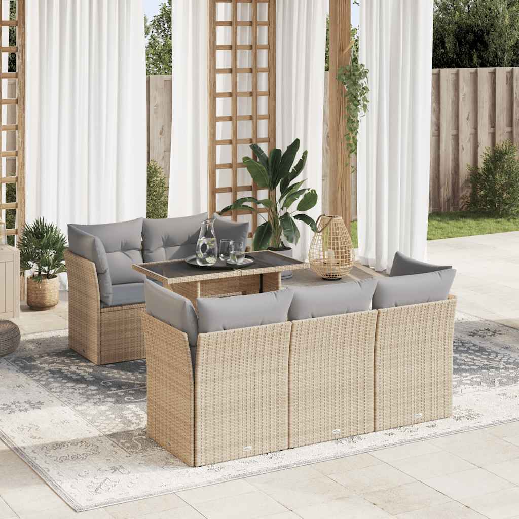vidaXL 6-delige Loungeset met kussens poly rattan zwart