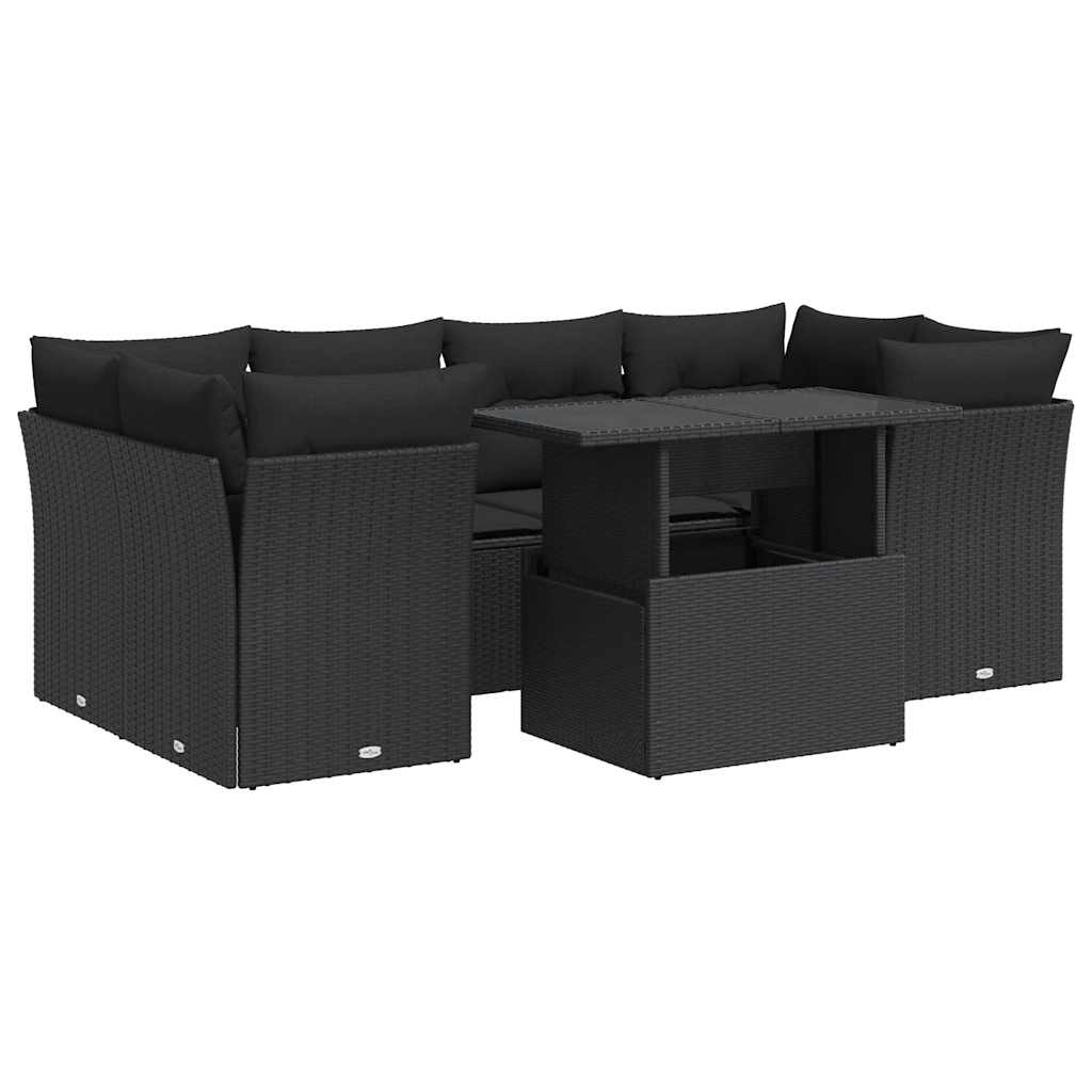 vidaXL 7-Piece Lounge Set with Cushions Poly Rattan Black