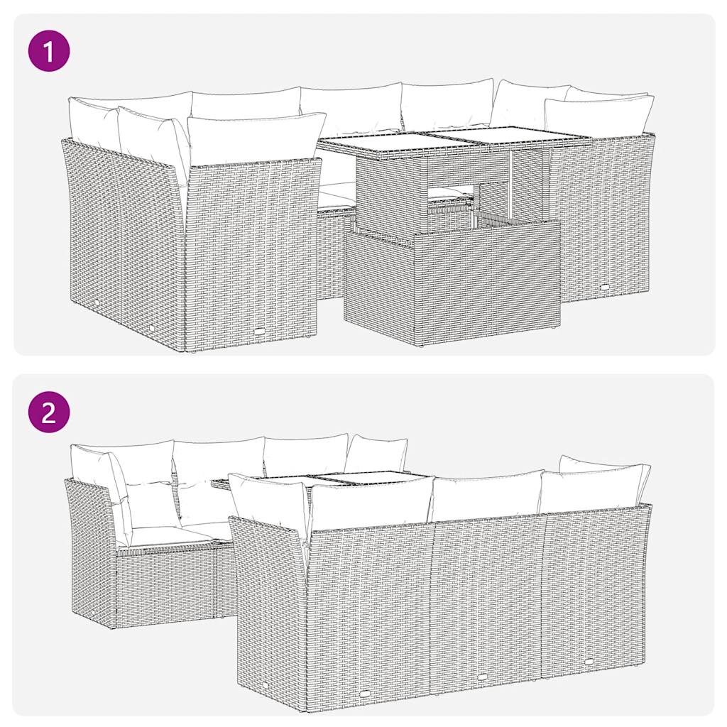 vidaXL 7-Piece Lounge Set with Cushions Poly Rattan Black