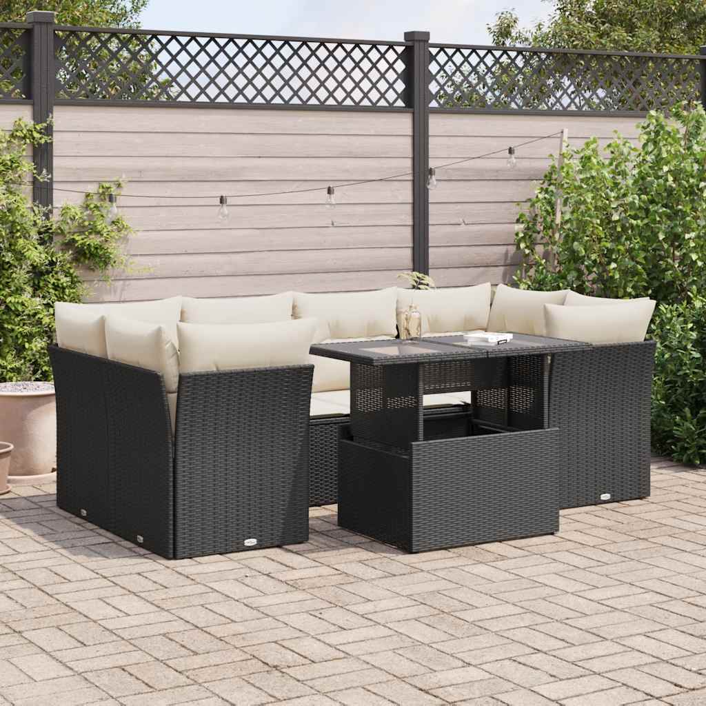 vidaXL 7-Piece Lounge Set with Cushions Poly Rattan Black