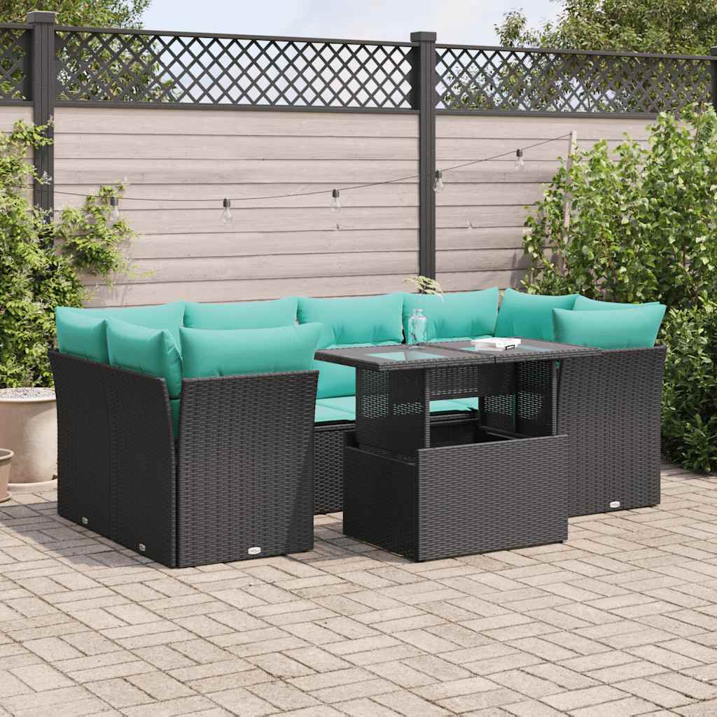 vidaXL 7-delige Loungeset met kussens poly rattan acacia zwart