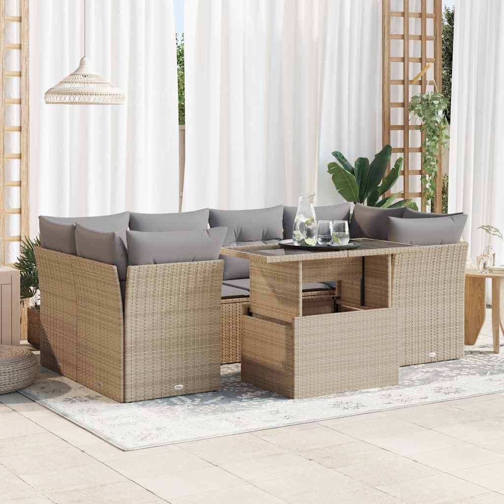 vidaXL 7-Piece Lounge Set with Cushions Poly Rattan Black