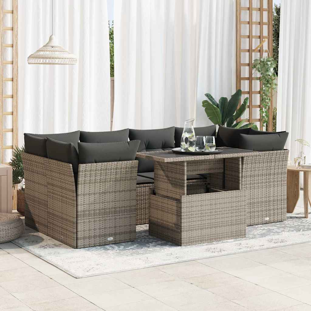 vidaXL 7-Piece Lounge Set with Cushions Poly Rattan Black