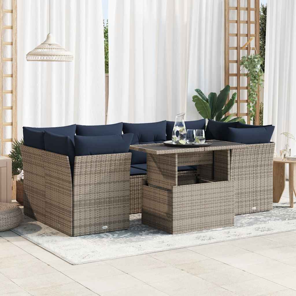 vidaXL 7-delige Loungeset met kussens poly rattan acacia zwart
