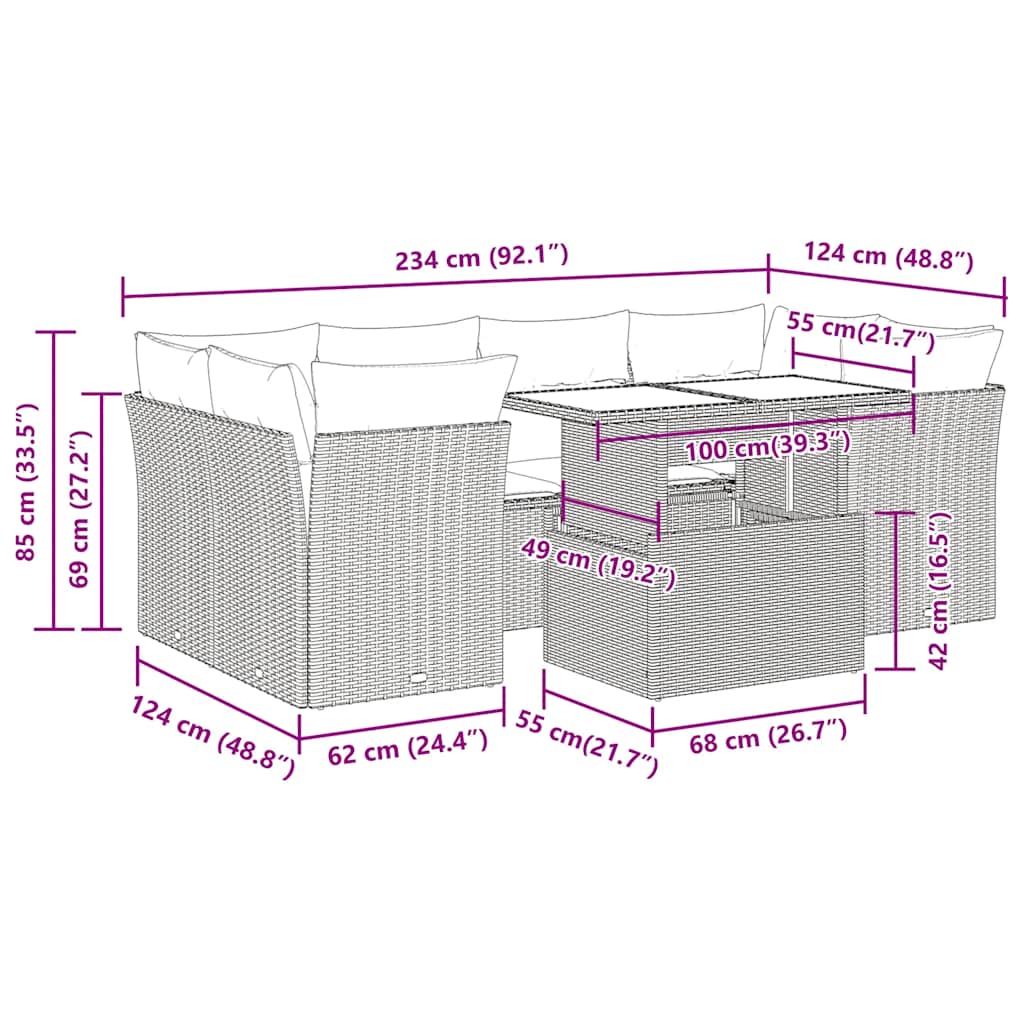 vidaXL 7-delige Loungeset met kussens poly rattan acacia zwart