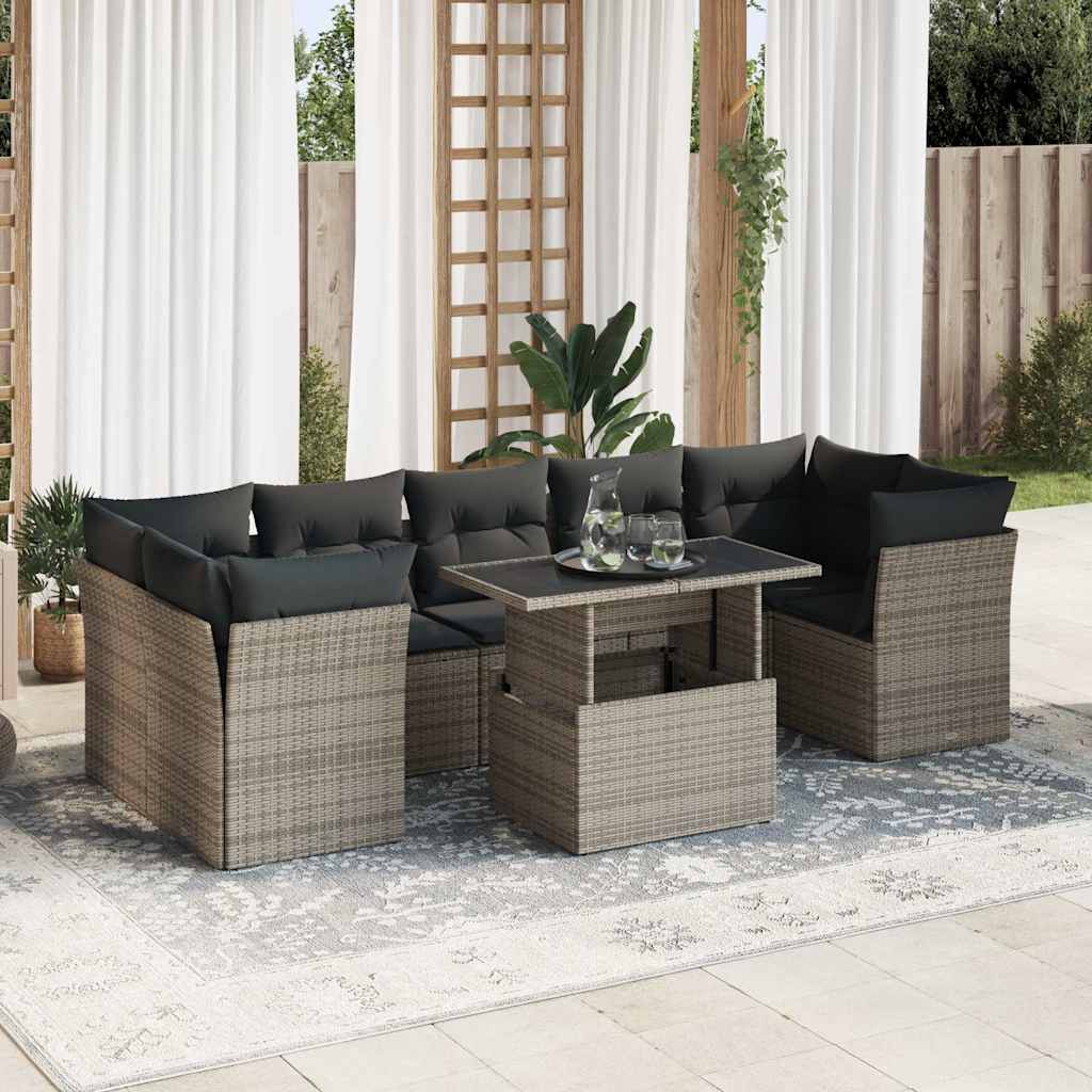 vidaXL 8-delige Loungeset met kussens poly rattan zwart