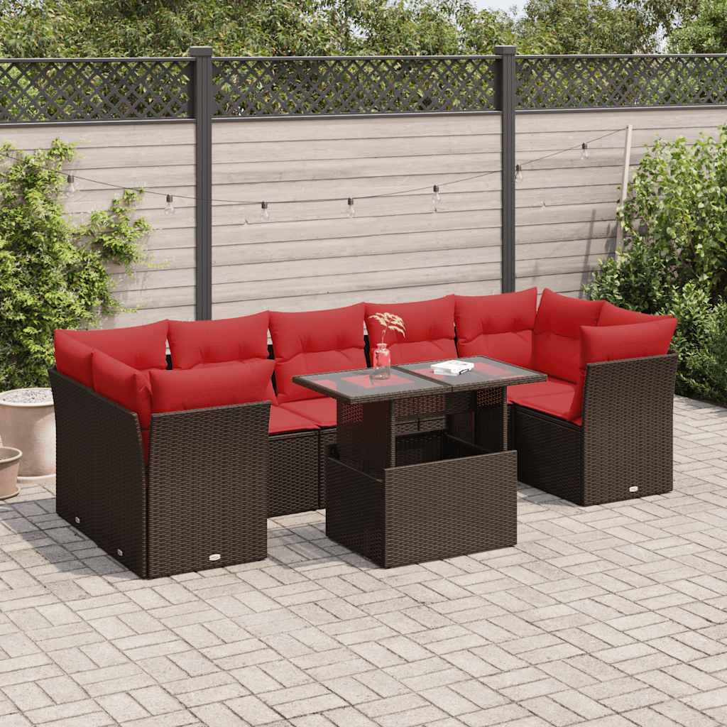 vidaXL 8-Piece Garden Lounge Set with Cushions, Black Poly Rattan