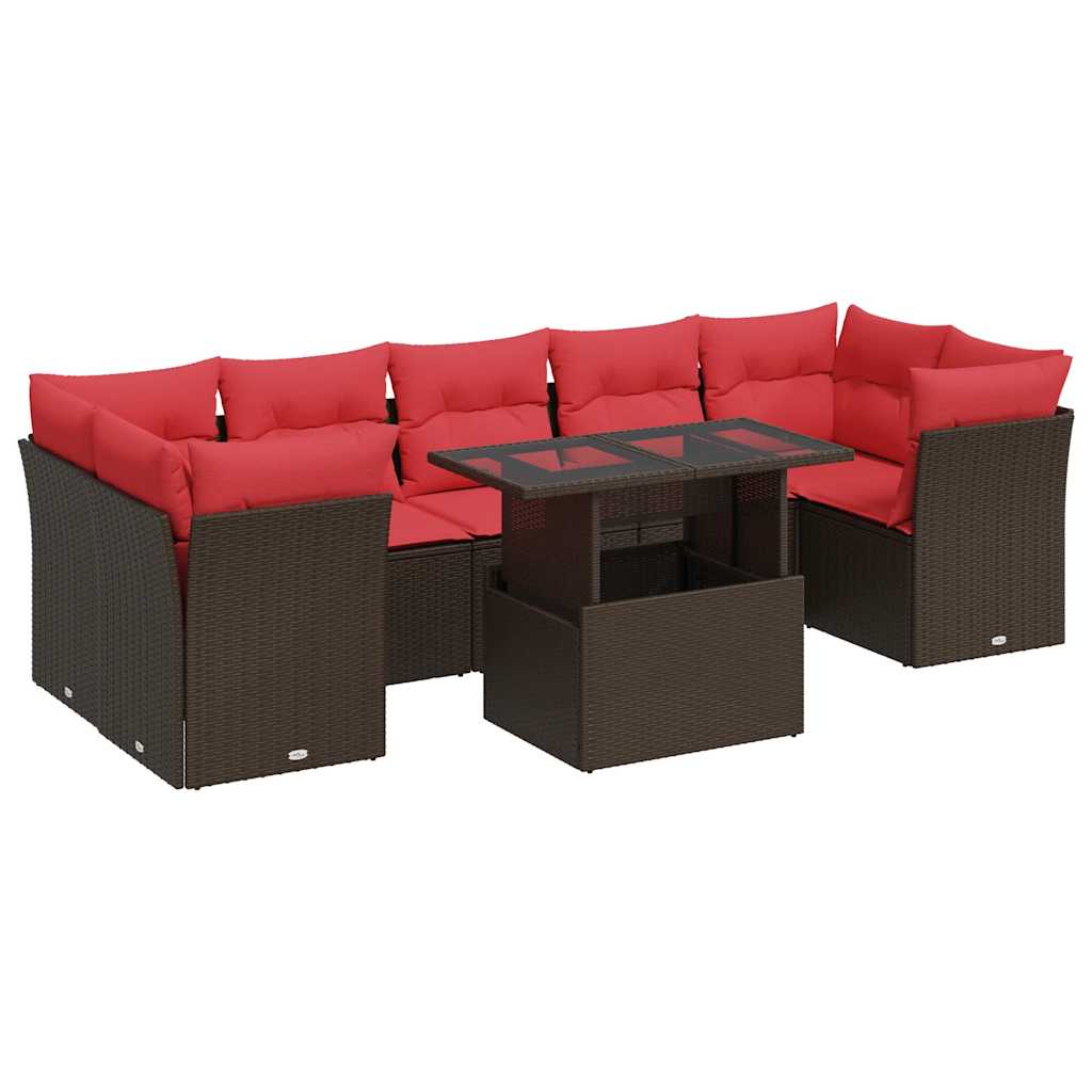 vidaXL 8-Piece Garden Lounge Set with Cushions, Black Poly Rattan