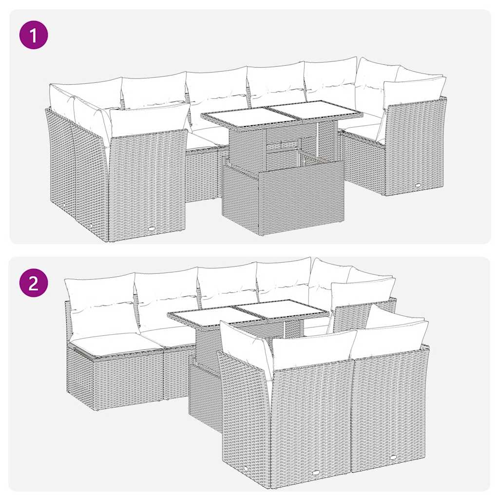 vidaXL 8-Piece Garden Lounge Set with Cushions, Black Poly Rattan