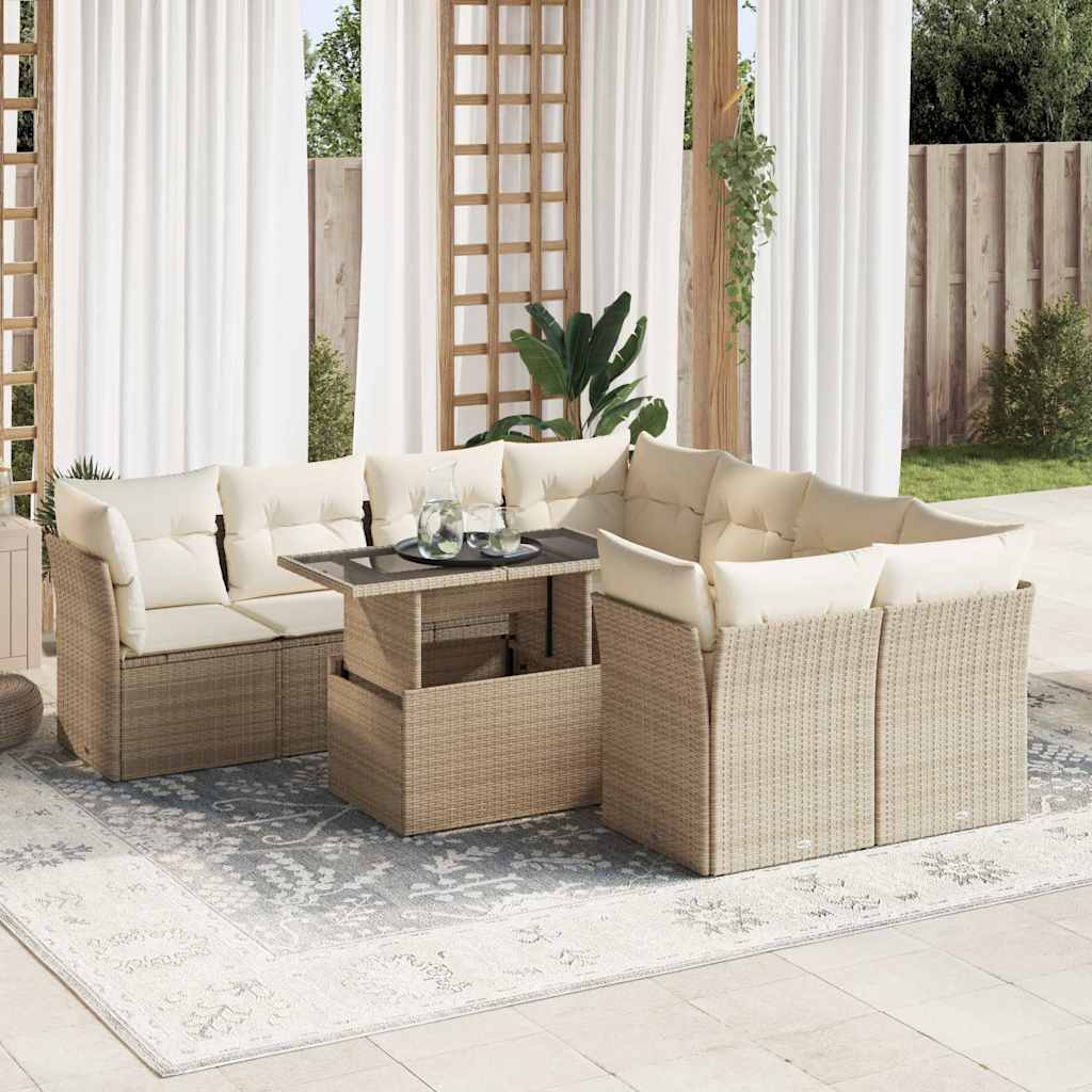 vidaXL 9-delige Loungeset met kussens poly rattan zwart