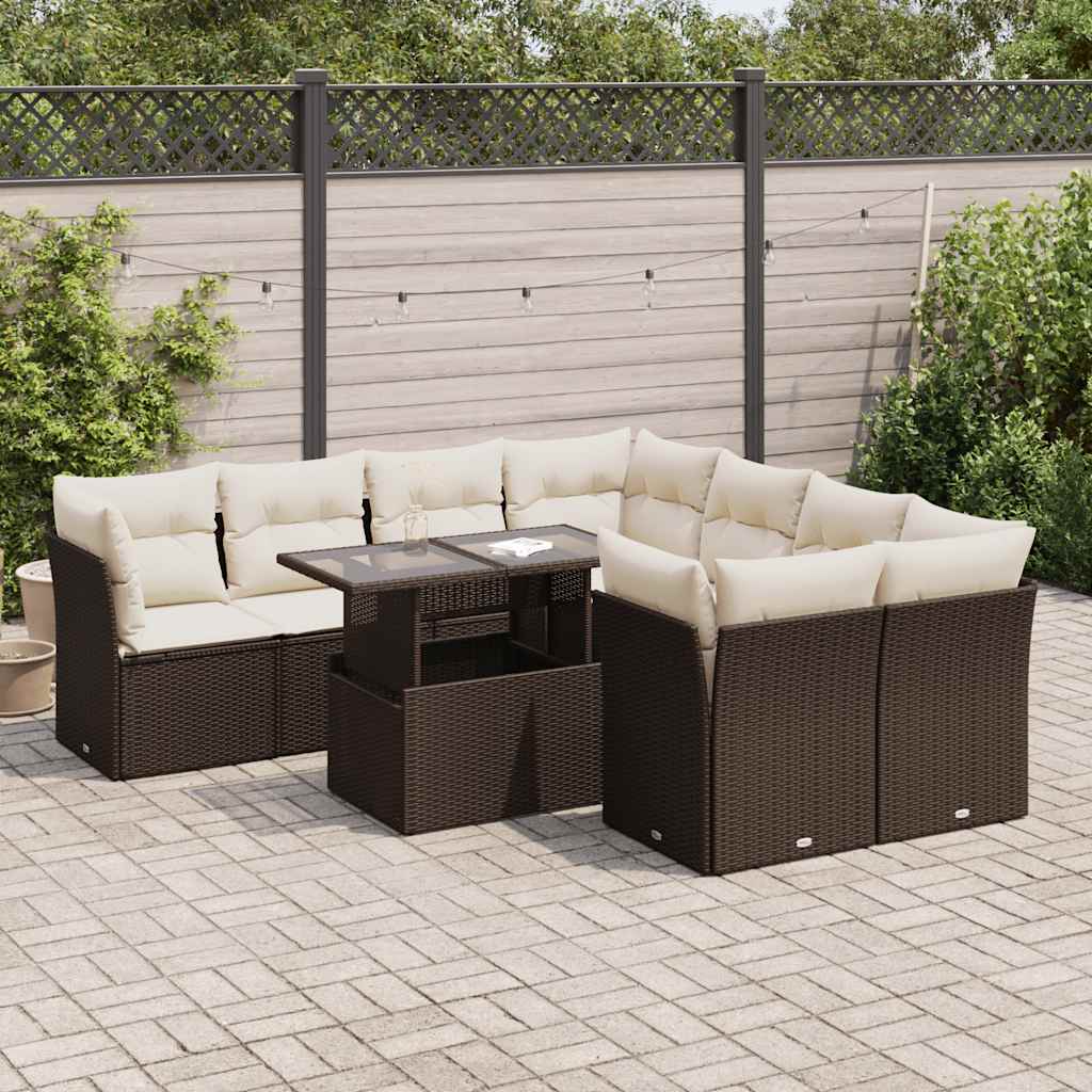 vidaXL 9-delige Loungeset met kussens poly rattan zwart