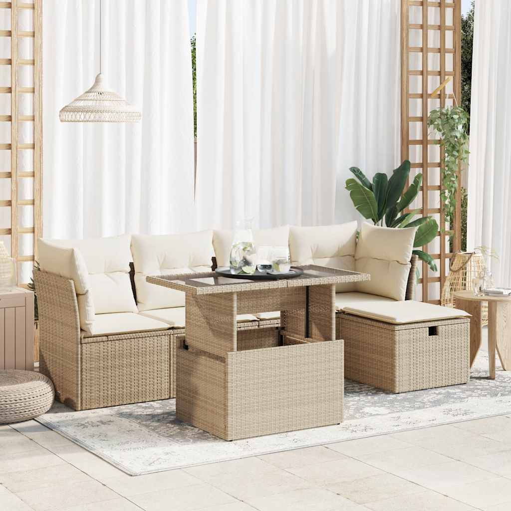 vidaXL 6-delige Loungeset met kussens poly rattan zwart