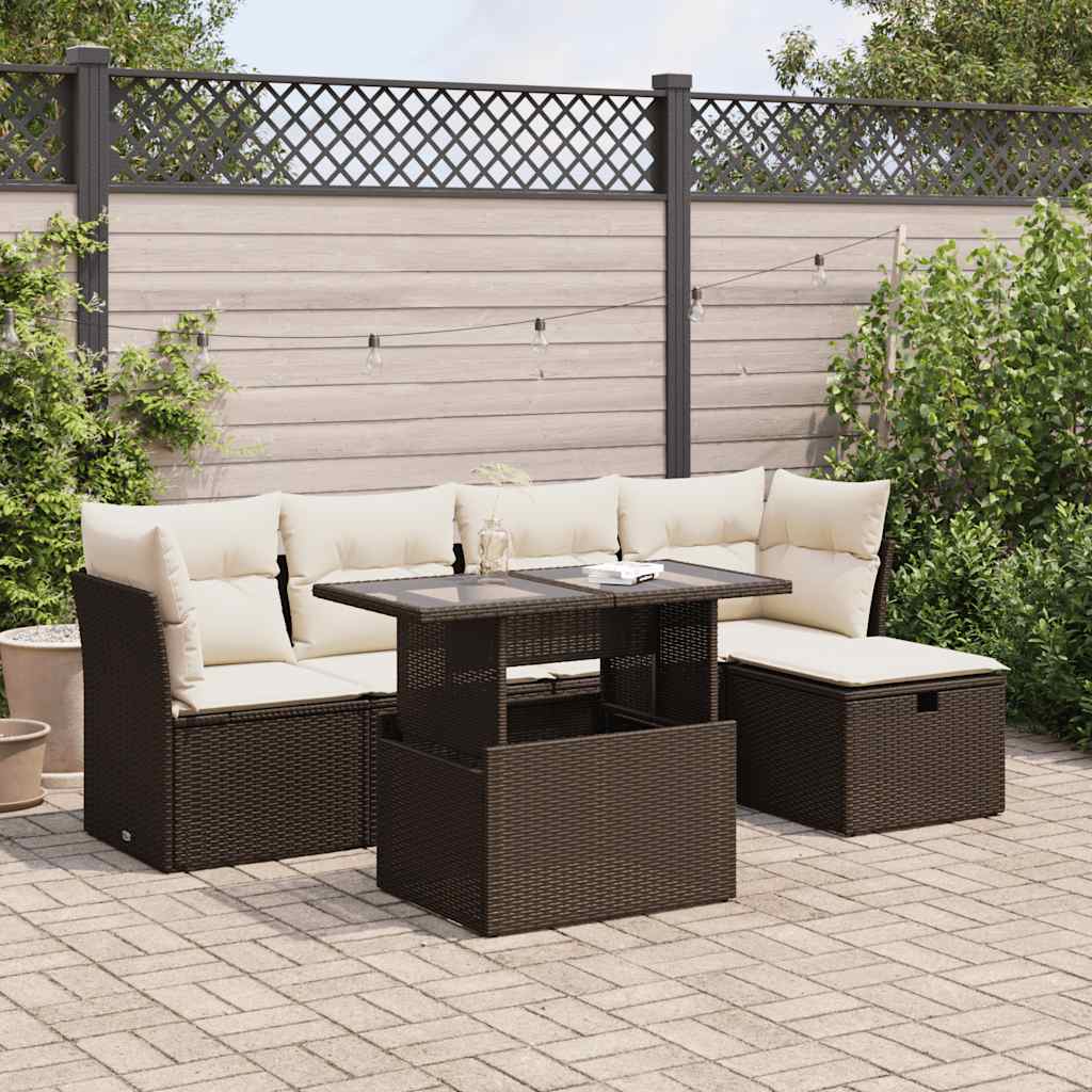 vidaXL 6-delige Loungeset met kussens poly rattan zwart