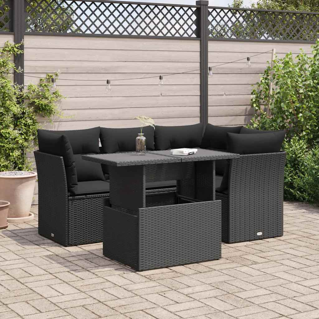 vidaXL 5-piece Lounge Set with Cushions Poly Rattan Black