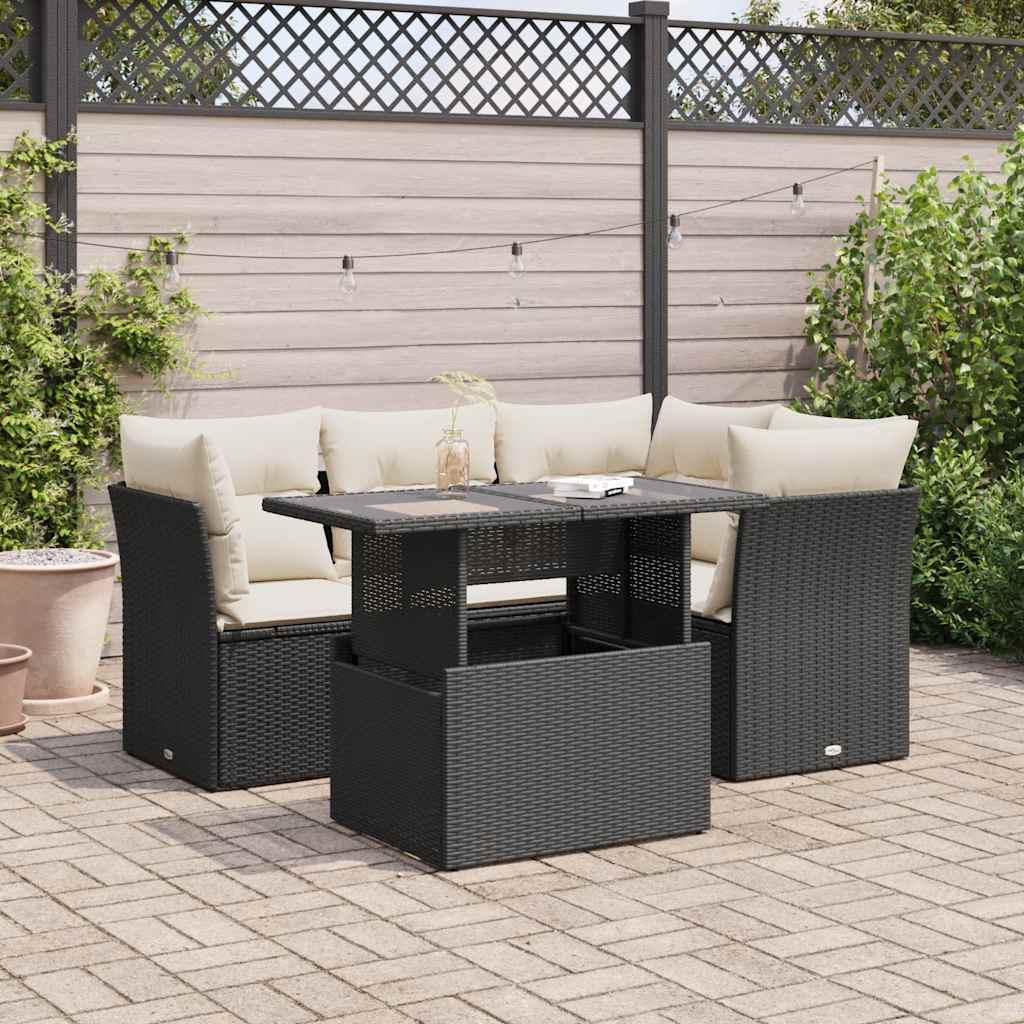 vidaXL 5-piece Lounge Set with Cushions Poly Rattan Black