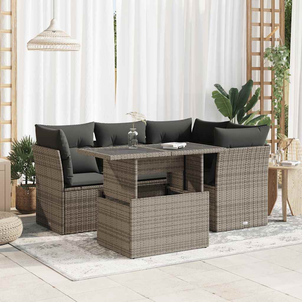 vidaXL 5-piece Lounge Set with Cushions Poly Rattan Black