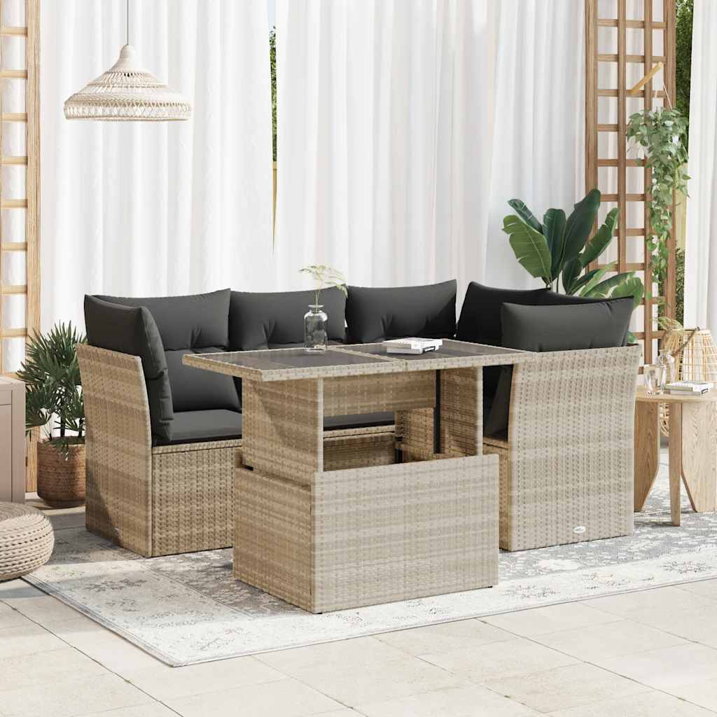 vidaXL 5-piece Lounge Set with Cushions Poly Rattan Black