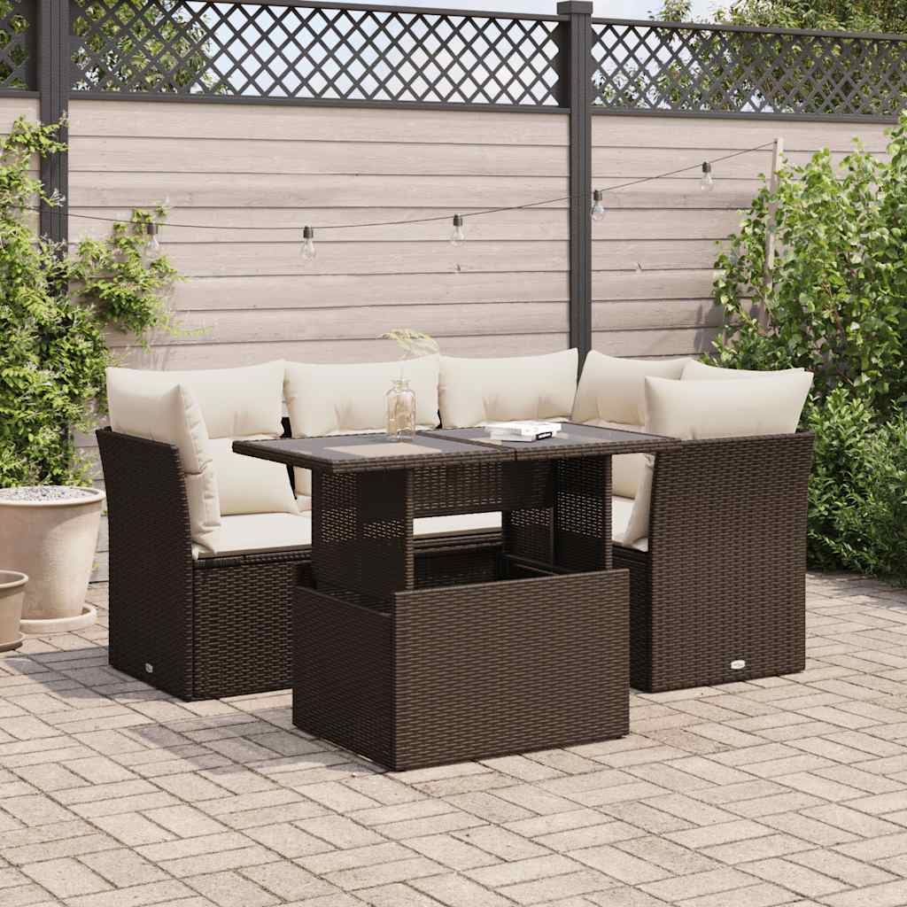 vidaXL 5-piece Lounge Set with Cushions Poly Rattan Black