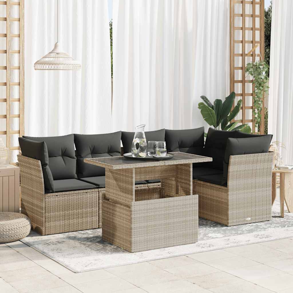 vidaXL 6-delige Loungeset met kussens poly rattan zwart