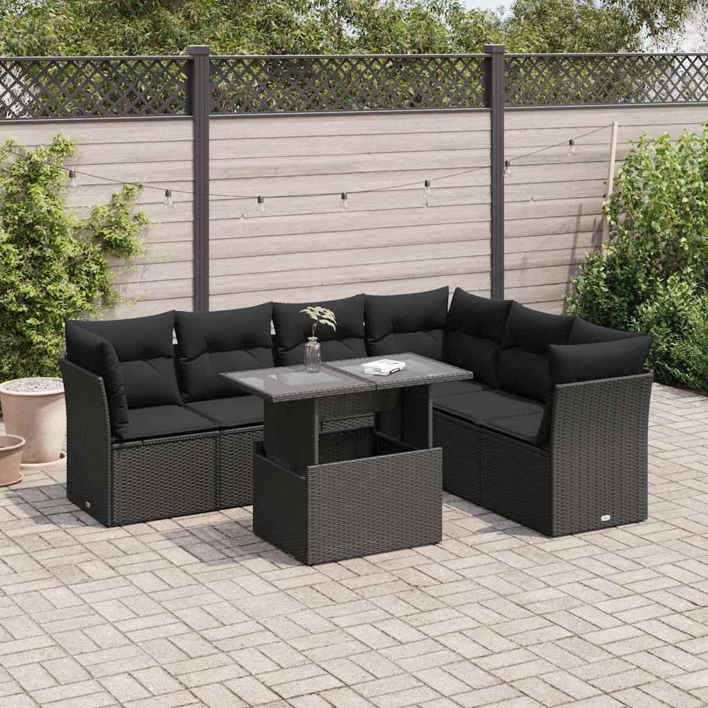 vidaXL 7-Piece Lounge Set with Cushions Poly Rattan Black