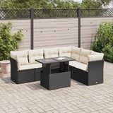 vidaXL 7-Piece Lounge Set with Cushions Poly Rattan Black
