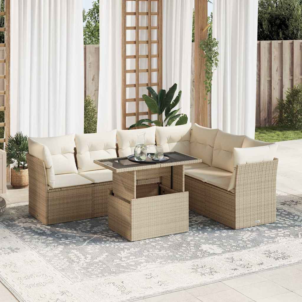 vidaXL 7-Piece Lounge Set with Cushions Poly Rattan Black