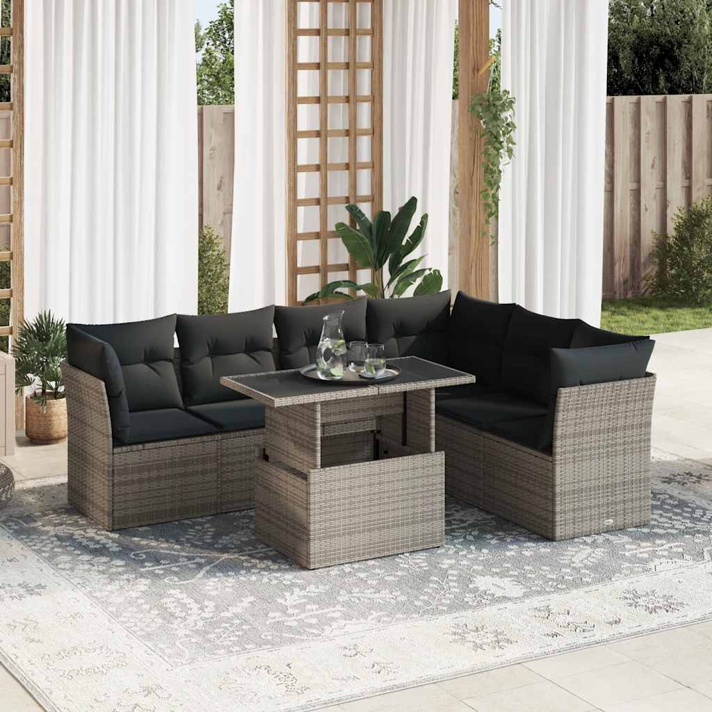 vidaXL 7-Piece Lounge Set with Cushions Poly Rattan Black