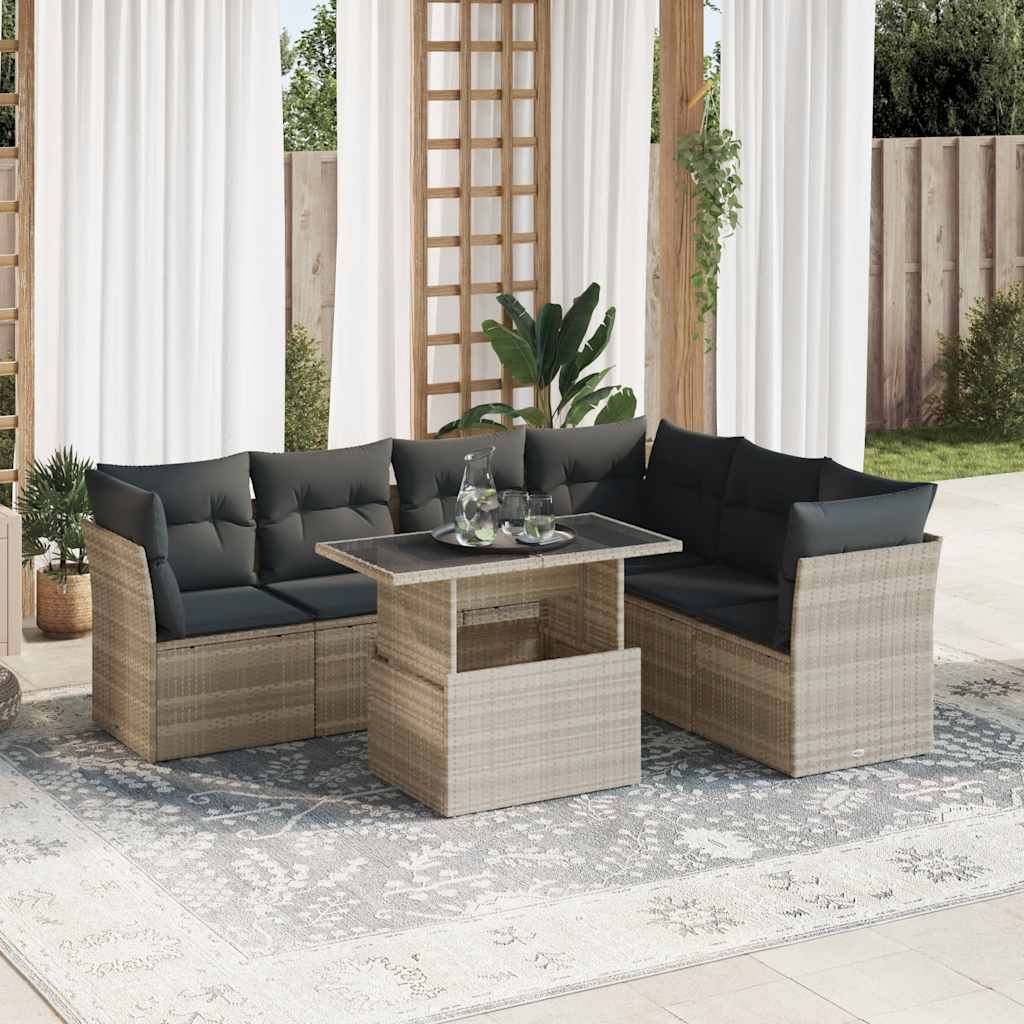 vidaXL 7-Piece Lounge Set with Cushions Poly Rattan Black