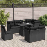 vidaXL 9-delige Loungeset met kussens poly rattan zwart