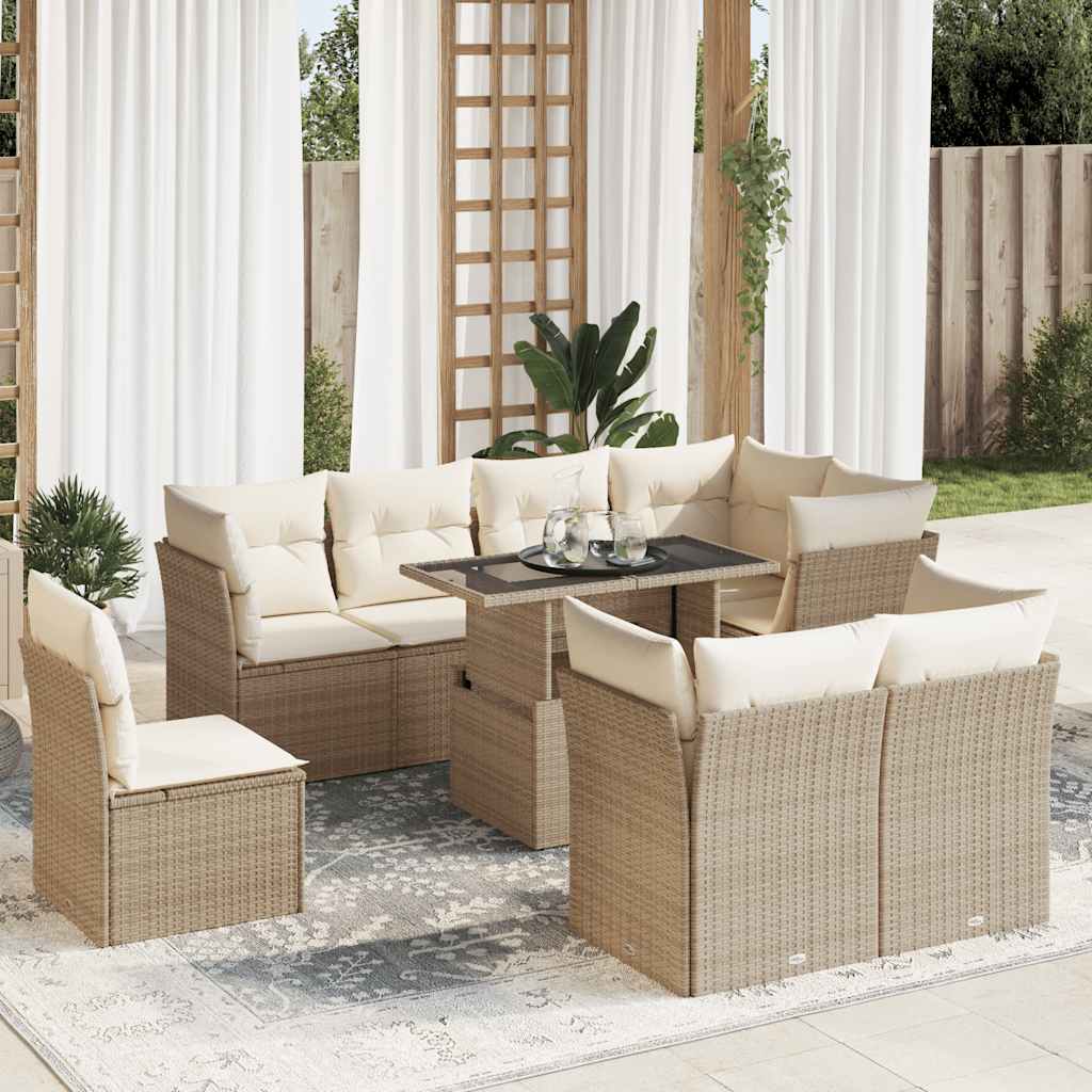 vidaXL 9-delige Loungeset met kussens poly rattan zwart