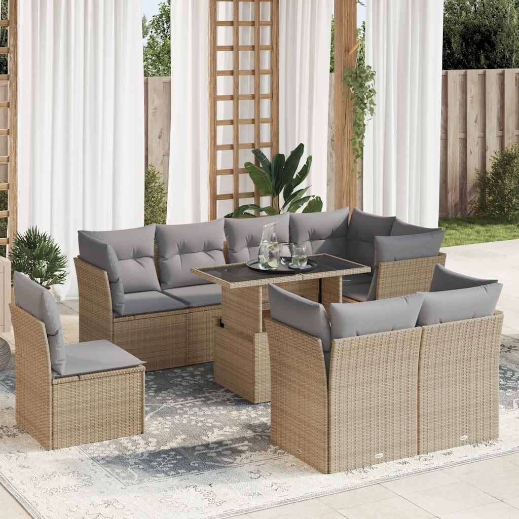 vidaXL 9-delige Loungeset met kussens poly rattan zwart
