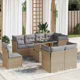 vidaXL 9-delige Loungeset met kussens poly rattan zwart