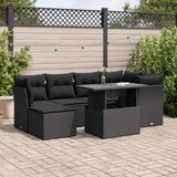 vidaXL 7-delige Loungeset met kussens poly rattan zwart