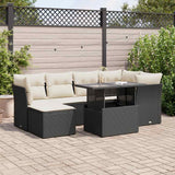 vidaXL 7-delige Loungeset met kussens poly rattan zwart